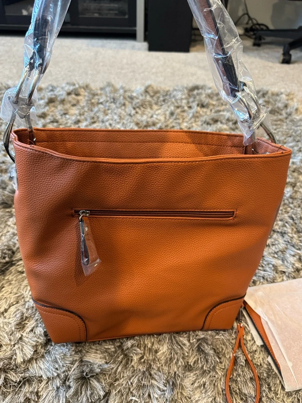 Cognac Hobo Shoulder Bag with Matching Pouch